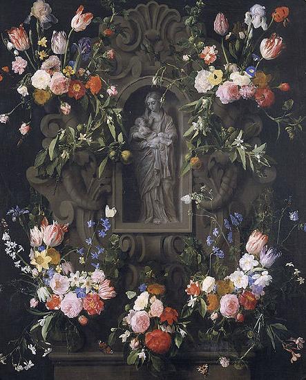 Daniel Seghers Garland of flowers with a sculpture of the Virgin Mary